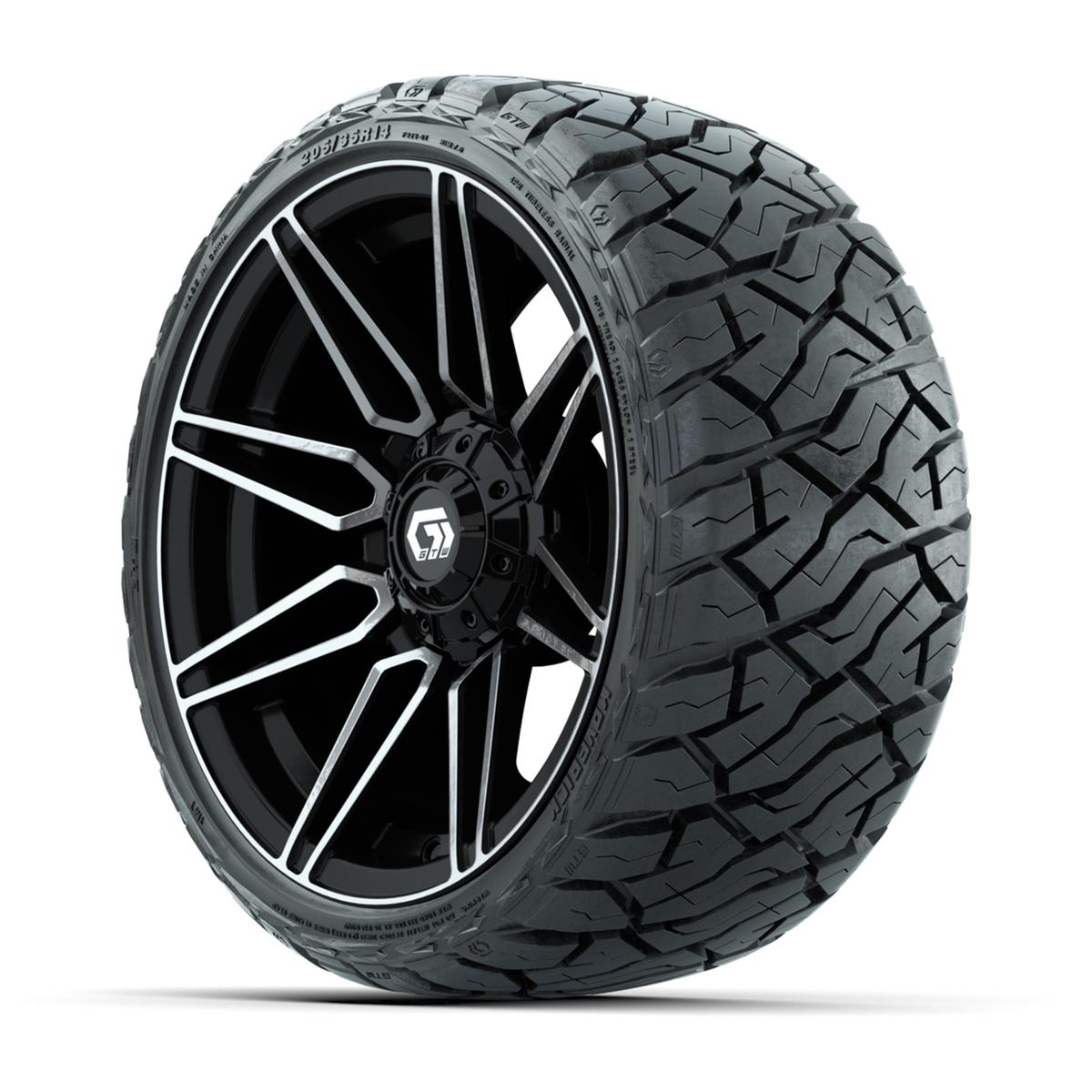 GTW Stealth Gloss Black/Machined 14 in Wheels with 205/35-R14 Maverick Low-Profile All-Terrain Tires – Full Set