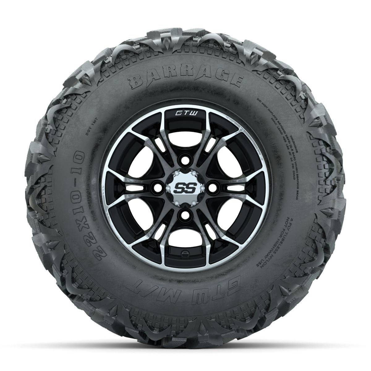 GTW Spyder Machined/Black 10 in Wheels with 22x10-10 Barrage Mud Tires – Full Set