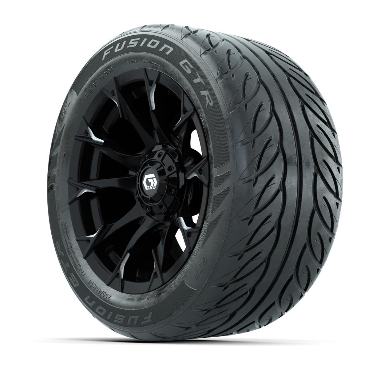 GTW&reg; Diablo Gloss Black/Machined 14 in Wheels with 255/45-R14 Fusion GTR Steel Belt Radial Street Tires – Full Set