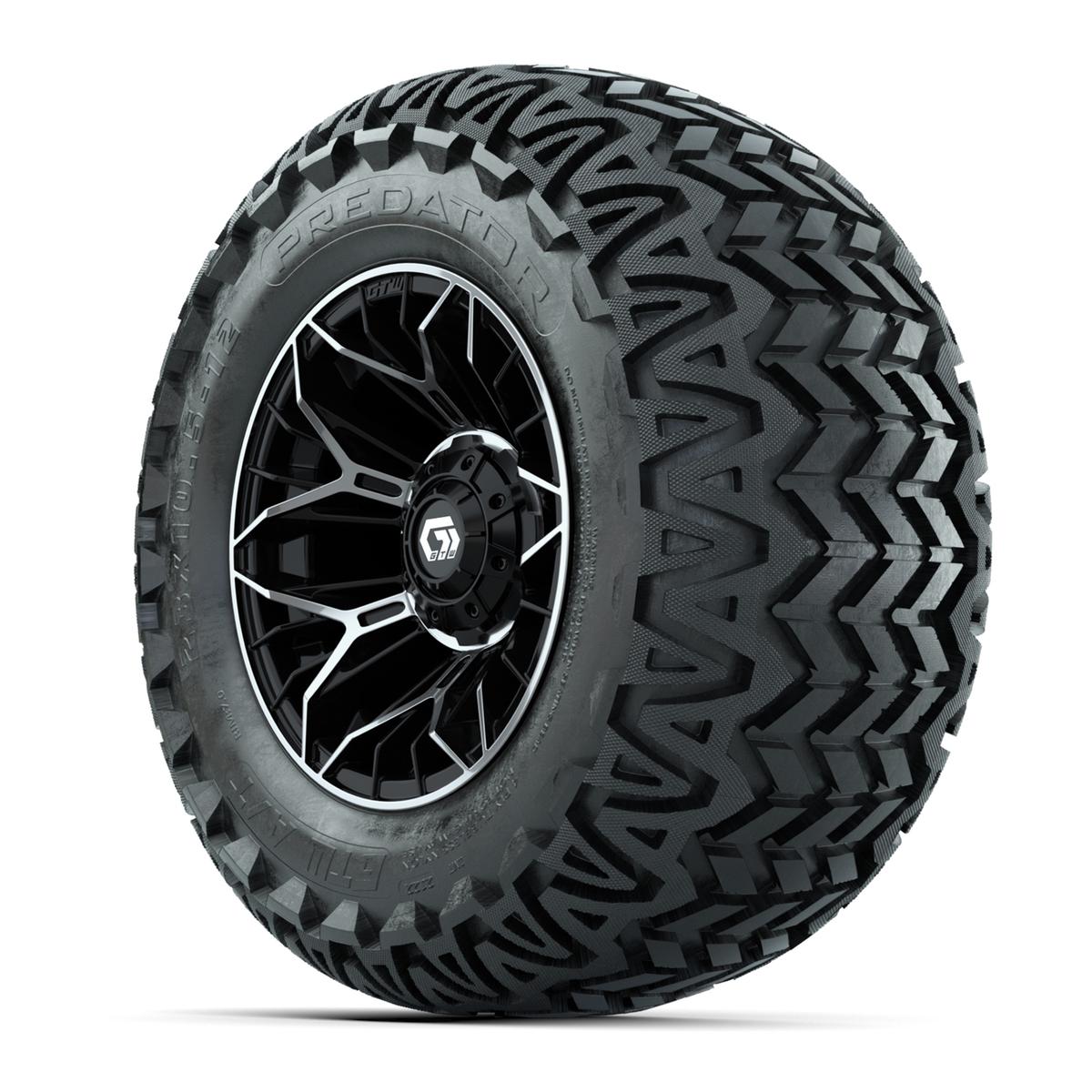 Set of (4) 12 in GTW® Stellar Machined & Black Wheels with 23x10.5-12 Predator All-Terrain Tires