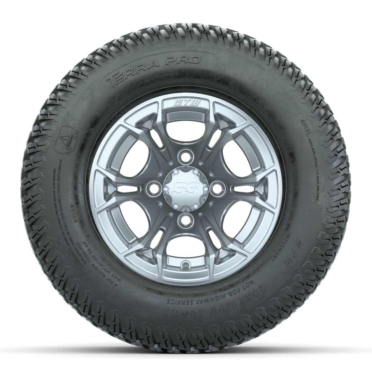 GTW Spyder Silver Brush 10 in Wheels with 20x10-10 Terra Pro S-Tread Traction Tires – Full Set
