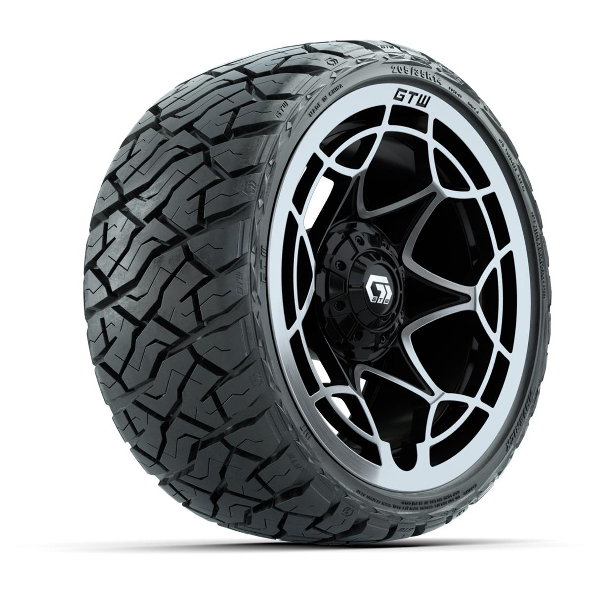 GTW Nexus Gloss Black/Silver 14 in Wheels with 205/35-R14 Maverick Low-Profile All-Terrain Tires – Full Set