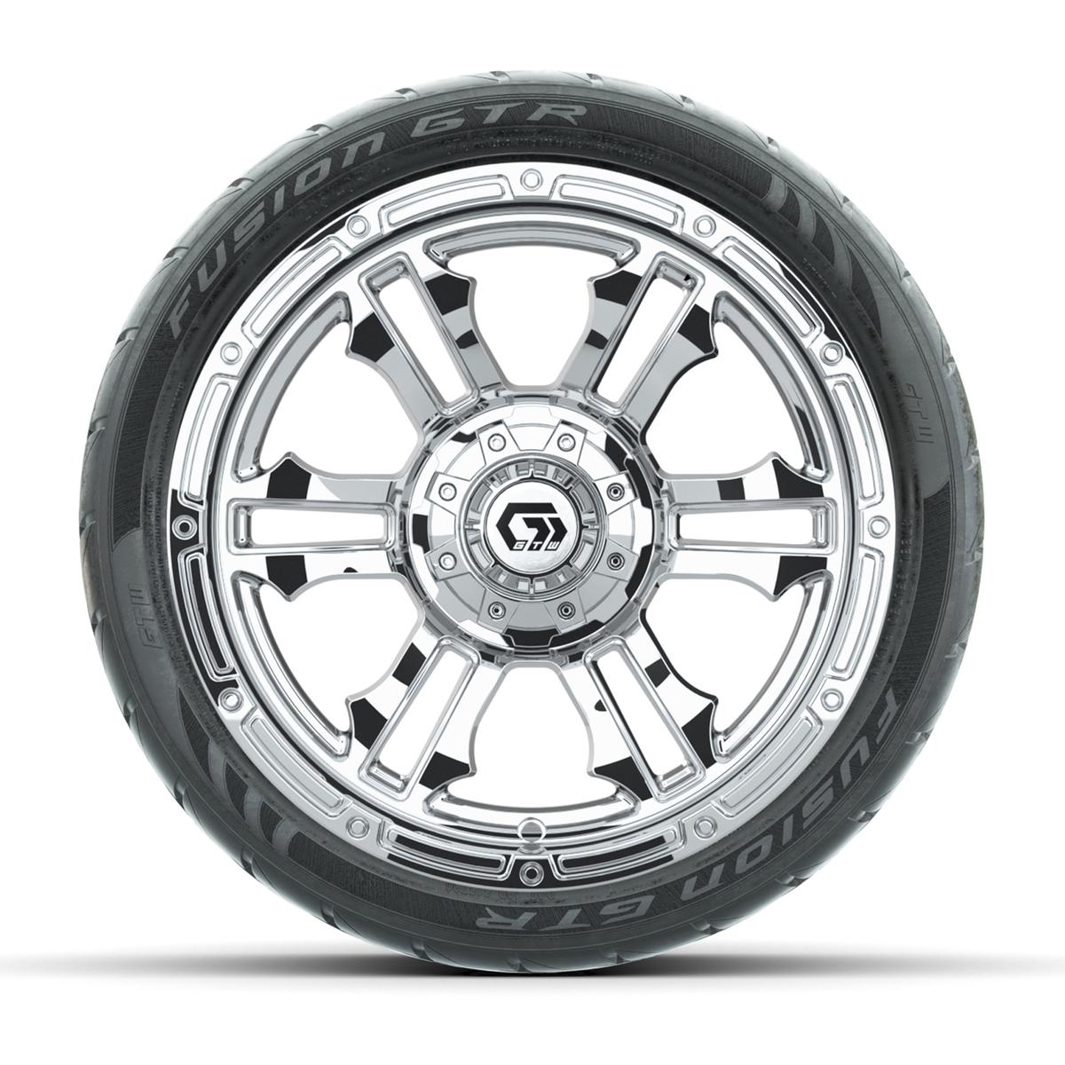 GTW® Shogun Chrome 14 in Wheels with 205/40-R14 Fusion GTR Steel Belted Street Tires – Full Set