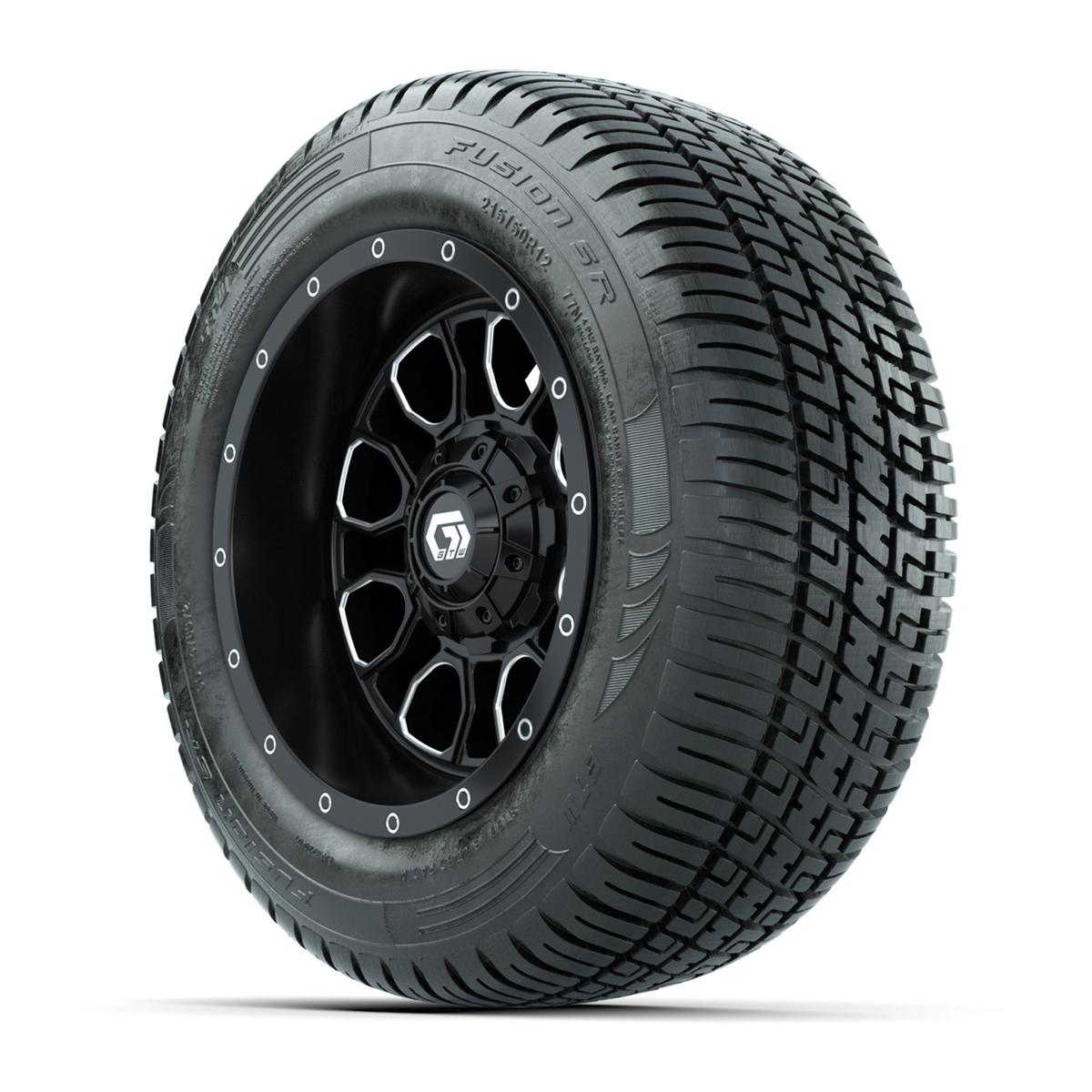 Set of (4) 12 in GTW® Volt Machined & Black Wheels with 215/50-R12 Fusion S/R Street Tires