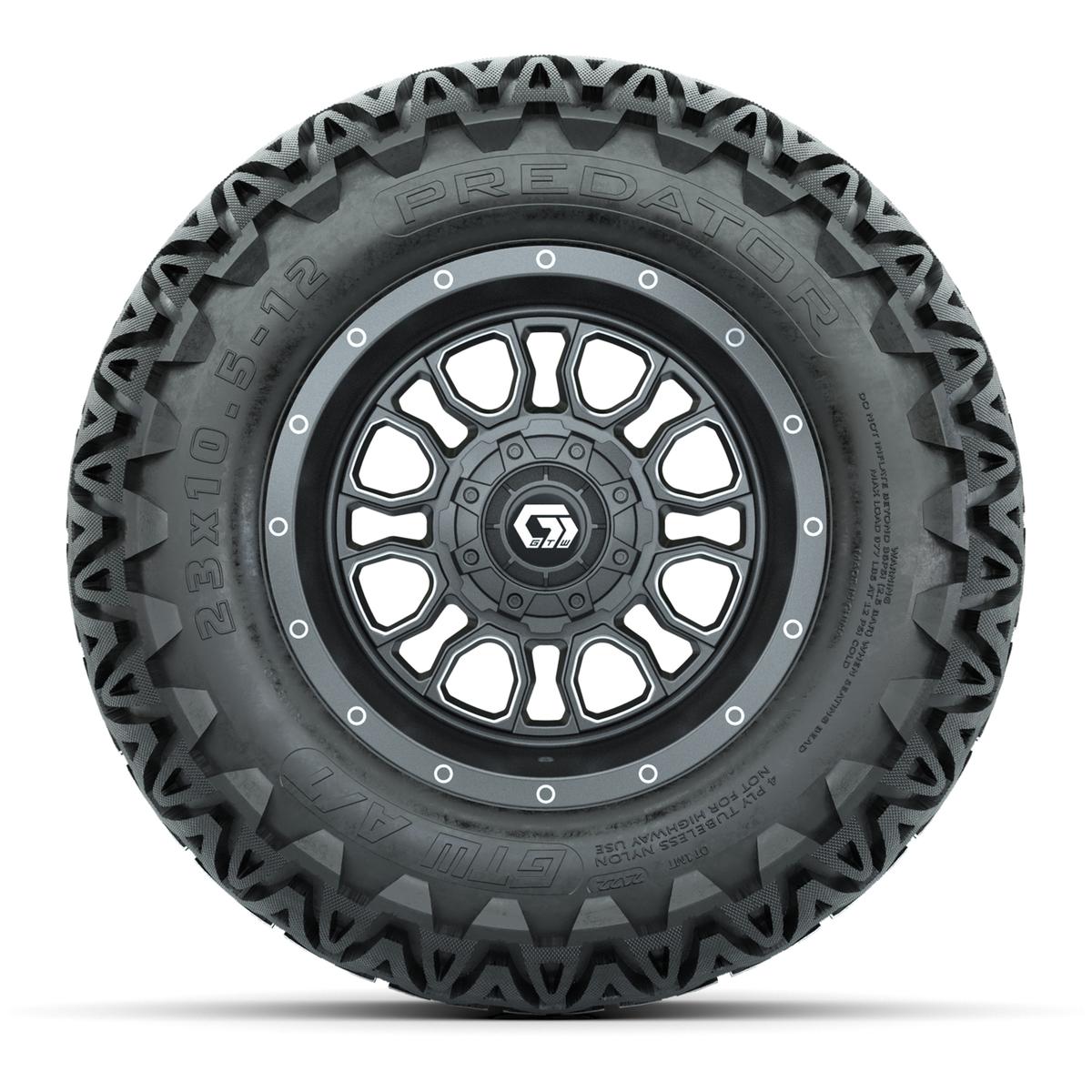 GTW Volt Gunmetal/Machined 12 in Wheels with 23x10.5-12 Predator All Terrain Tires – Full Set