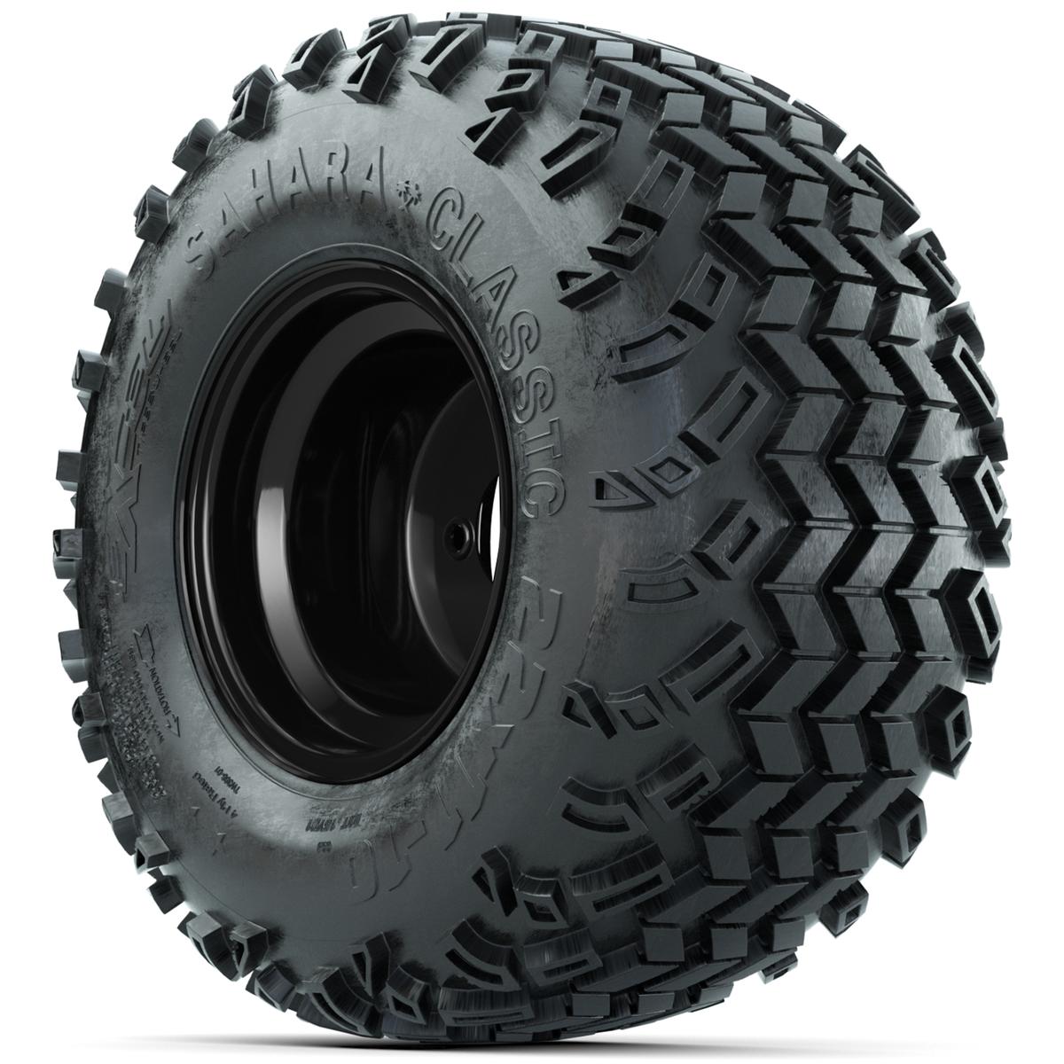 Set of (4) 10 in Matte Black Steel Offset Wheels with 22x11-10 Sahara Classic All Terrain Tires