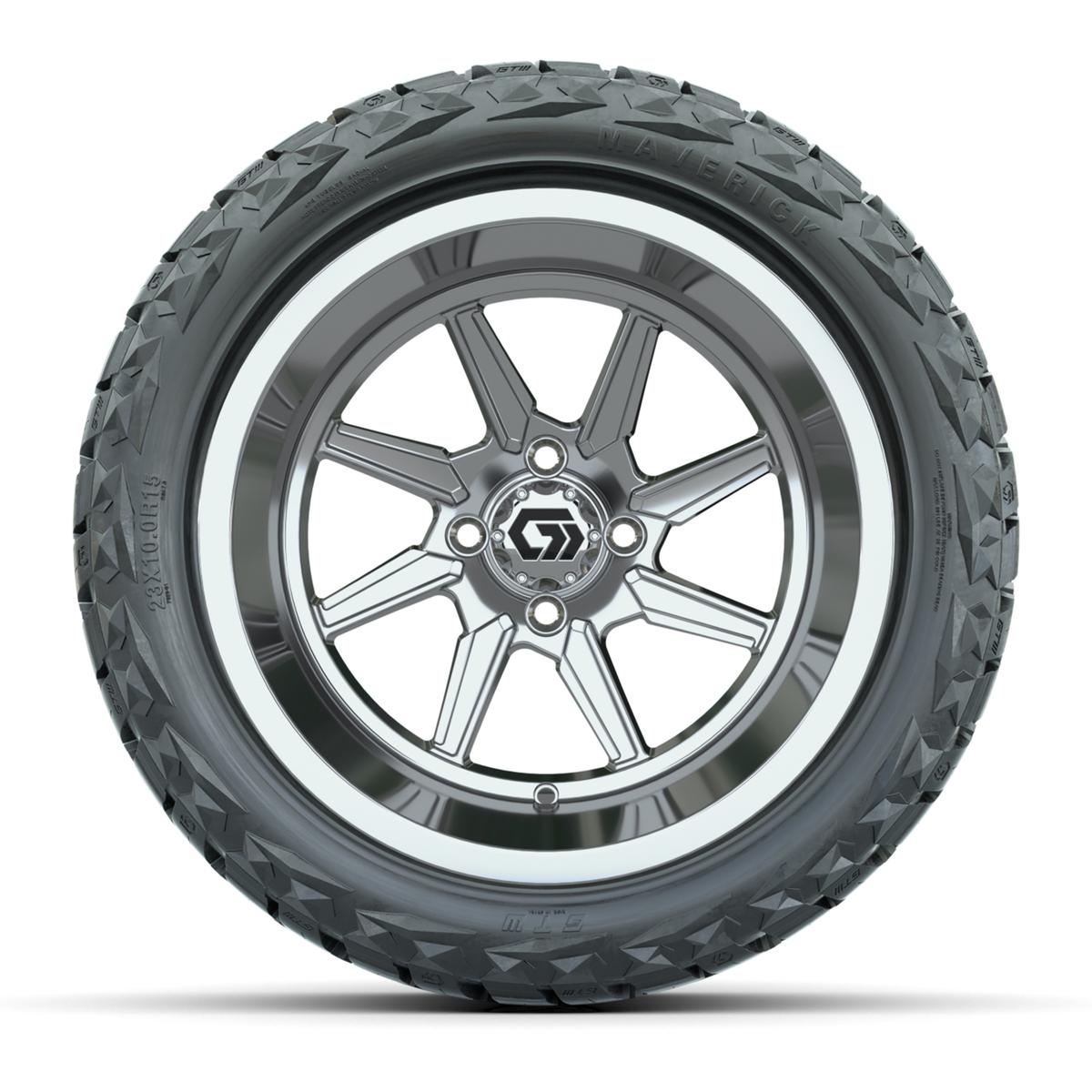 GTW&reg; Reaper Chrome 15 in Wheels with 23X10-R15 Maverick Steel Belted Radial All-Terrain Tires - Full Set