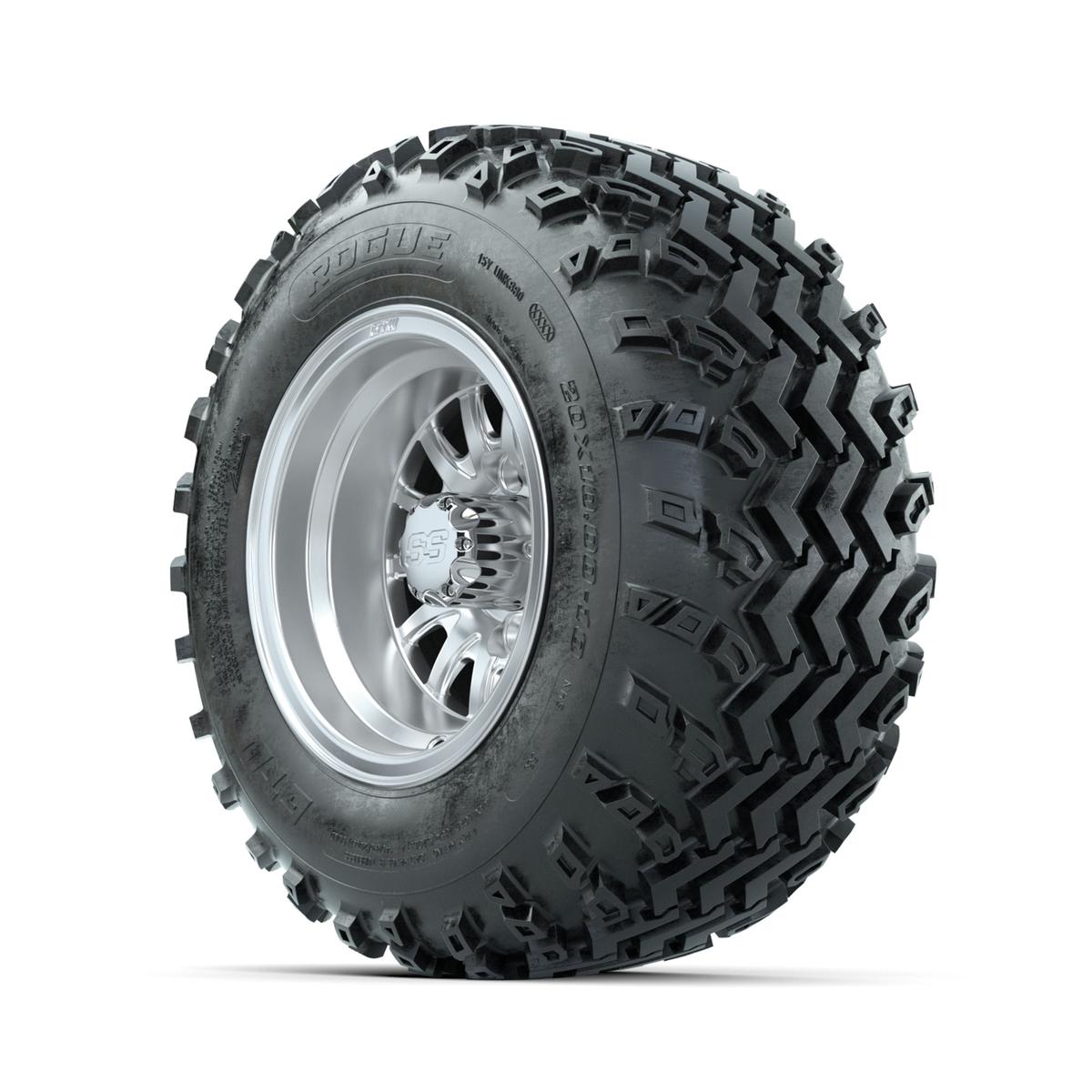 GTW Medusa Machined/Silver 10 in Wheels with 20x10.00-10 Rogue All Terrain Tires – Full Set