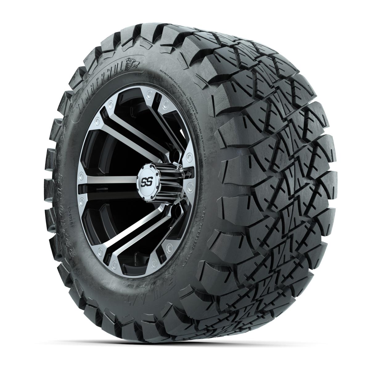 12 inch Specter Black/Machined Lifted Golf Cart Wheels on 22 inch Trail Tires-Set of 4