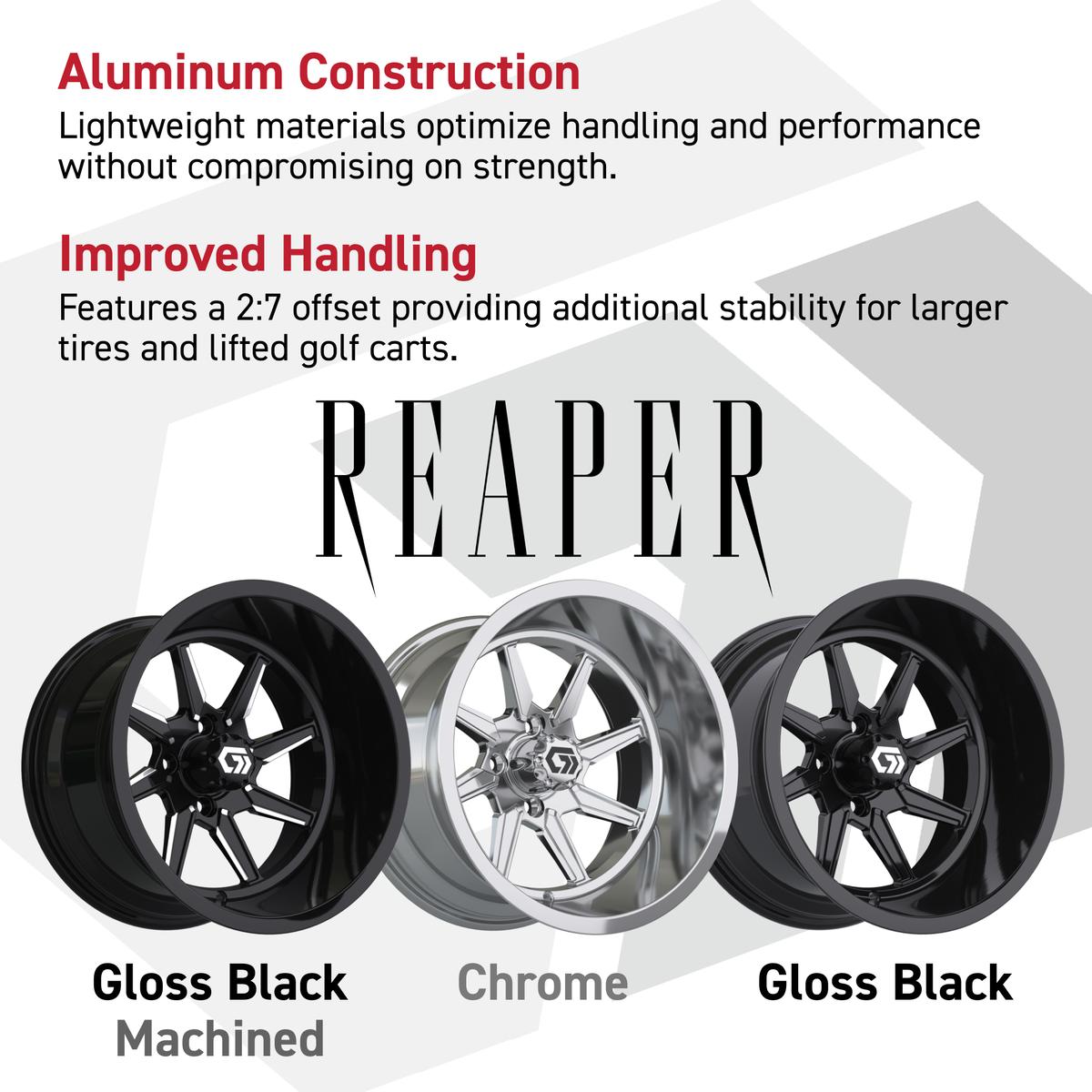 GTW&reg; Reaper Black/Machined 14 in Wheels with 22X10-14 Timberwolf All-Terrain Tires - Full Set