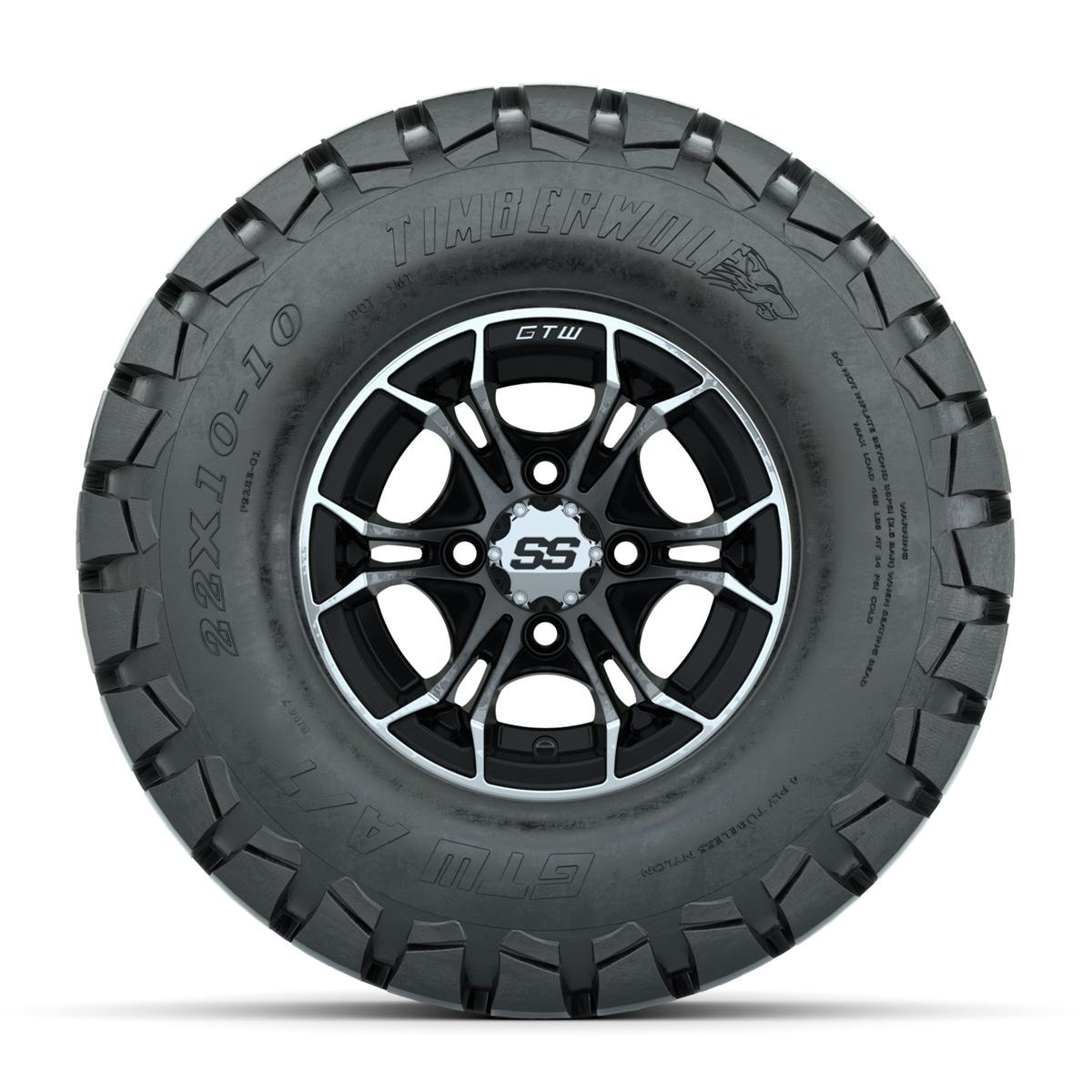 GTW Spyder Machined/Black 10 in Wheels with 22x10-10 Timberwolf All Terrain Tires – Full Set