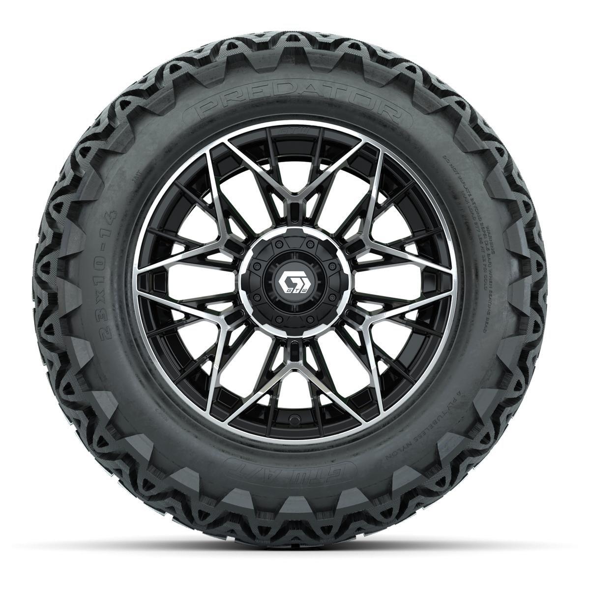 Set of (4) 14 in GTW® Stellar Machined & Black Wheels with 23x10-14 Predator All-Terrain Tires
