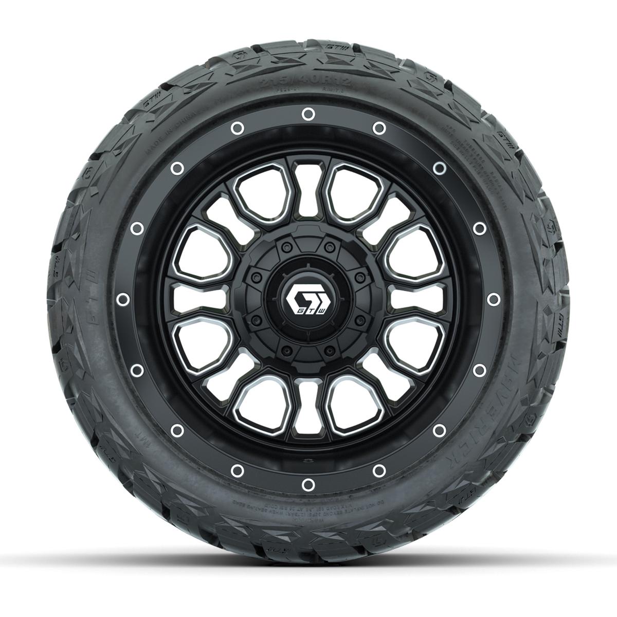 GTW Volt Black/Machined 12 in Wheels with 215/40-R12 Maverick Low-Profile All-Terrain Tires – Full Set
