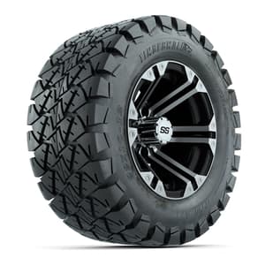 12 inch Specter Black/Machined Lifted Golf Cart Wheels on 22 inch Trail Tires-Set of 4