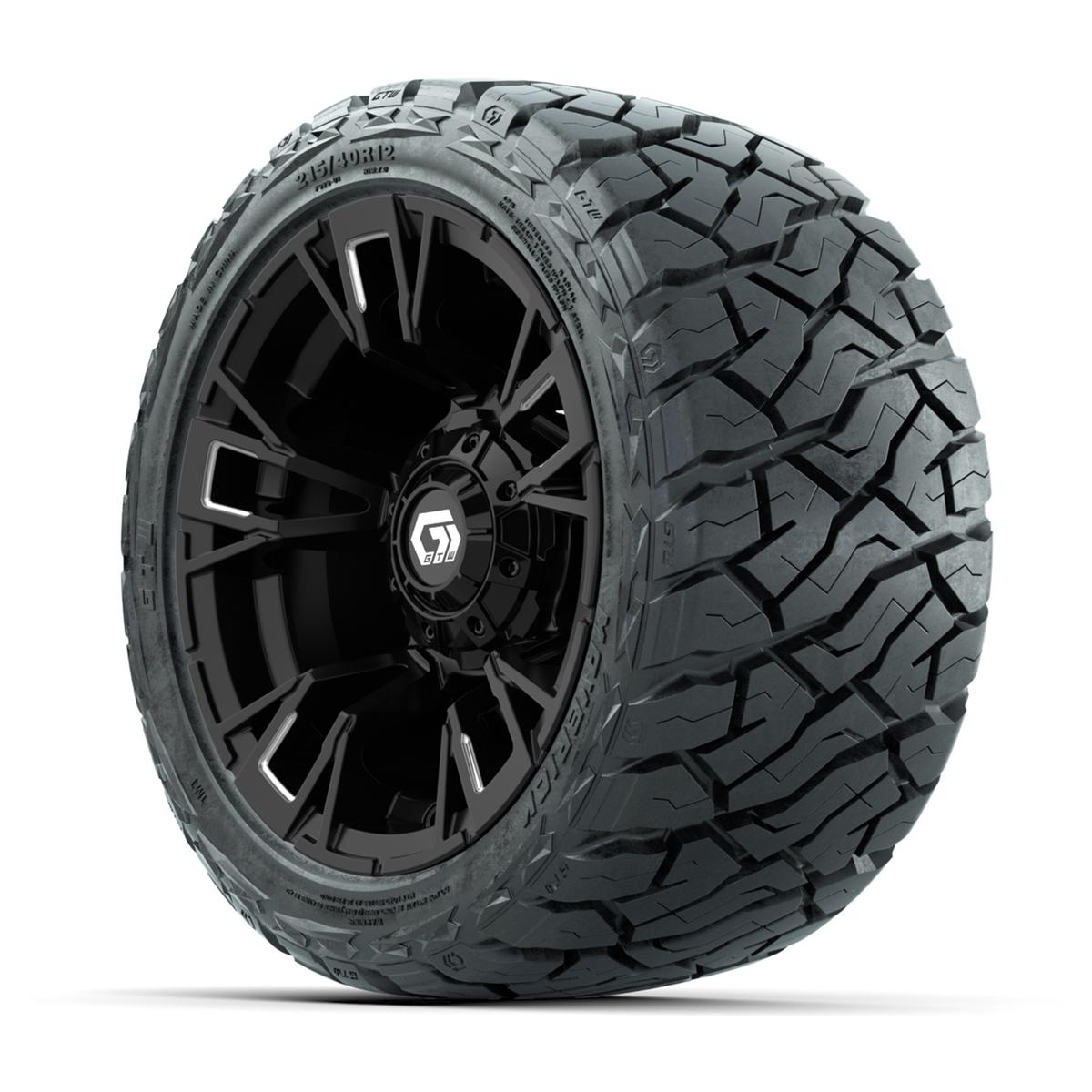 GTW Vandal Matte Black/Machined 12 in Wheels with 215/40-R12 Maverick Low-Profile All-Terrain Tires – Full Set