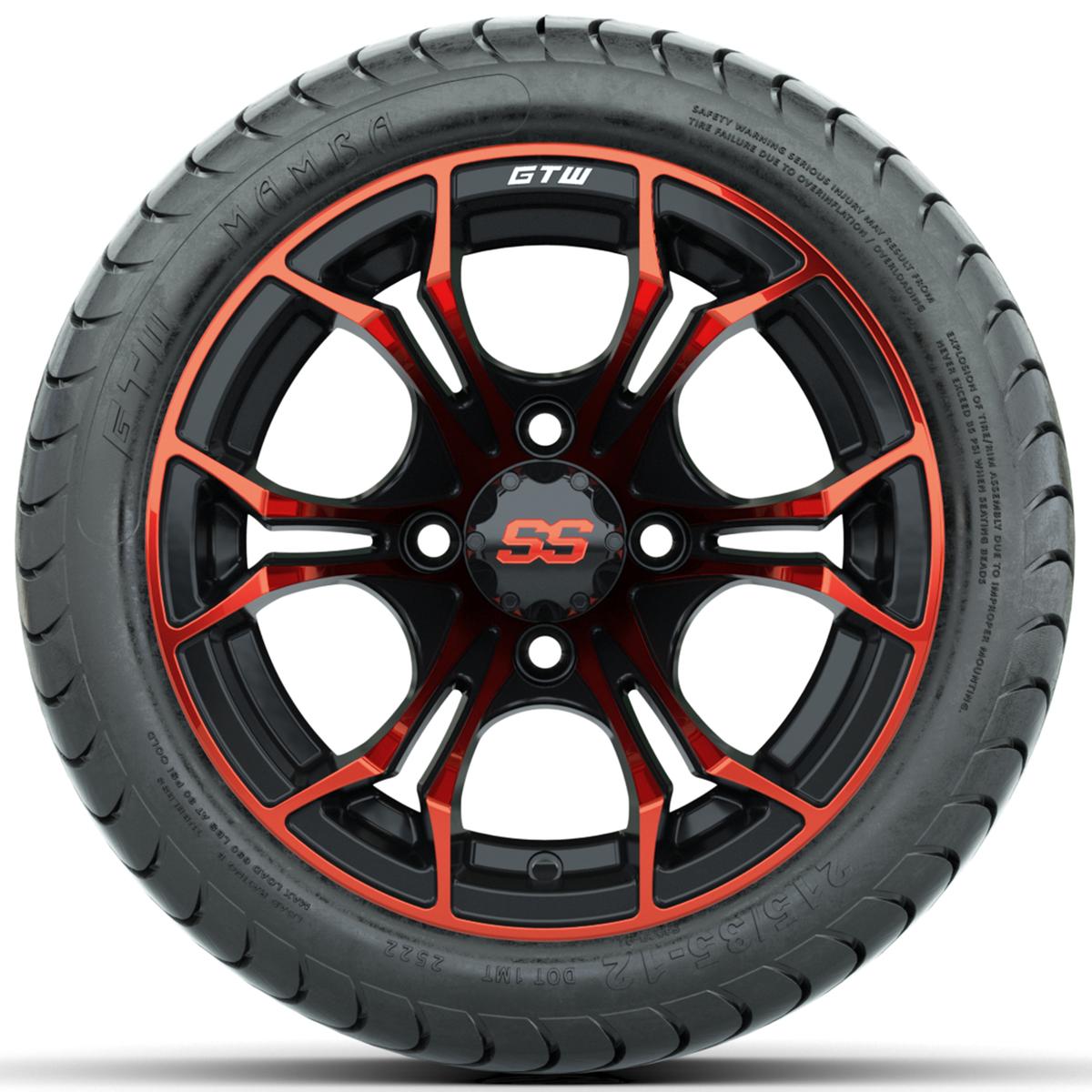 GTW Spyder Red/Black 12 in Wheels with 215/35-12 GTW Mamba Street Tires – Full Set