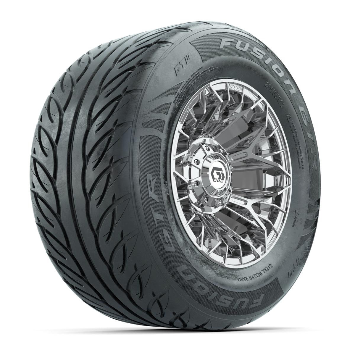 GTW&reg; Stellar Chrome 12 in Wheels with 255/55-R12 Fusion GTR Steel Belt Radial Street Tires – Full Set