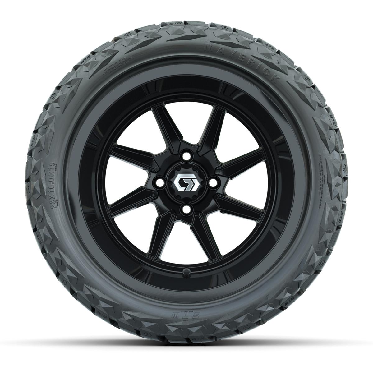 GTW&reg; Reaper Gloss Black 15 in Wheels with 23X10-R15 Maverick Steel Belted Radial All-Terrain Tires - Full Set