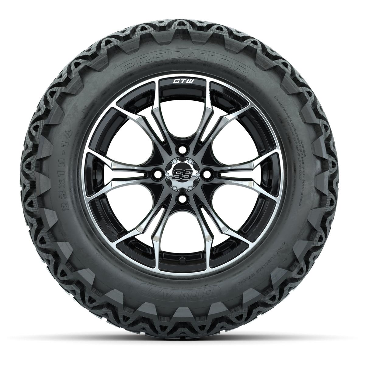 GTW Spyder Machined/Black 14 in Wheels with 23x10-14 GTW Predator All-Terrain Tires – Full Set
