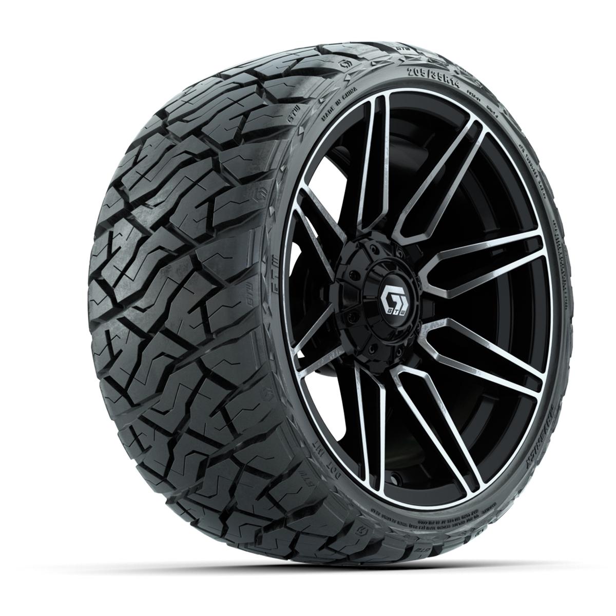 GTW Stealth Gloss Black/Machined 14 in Wheels with 205/35-R14 Maverick Low-Profile All-Terrain Tires – Full Set