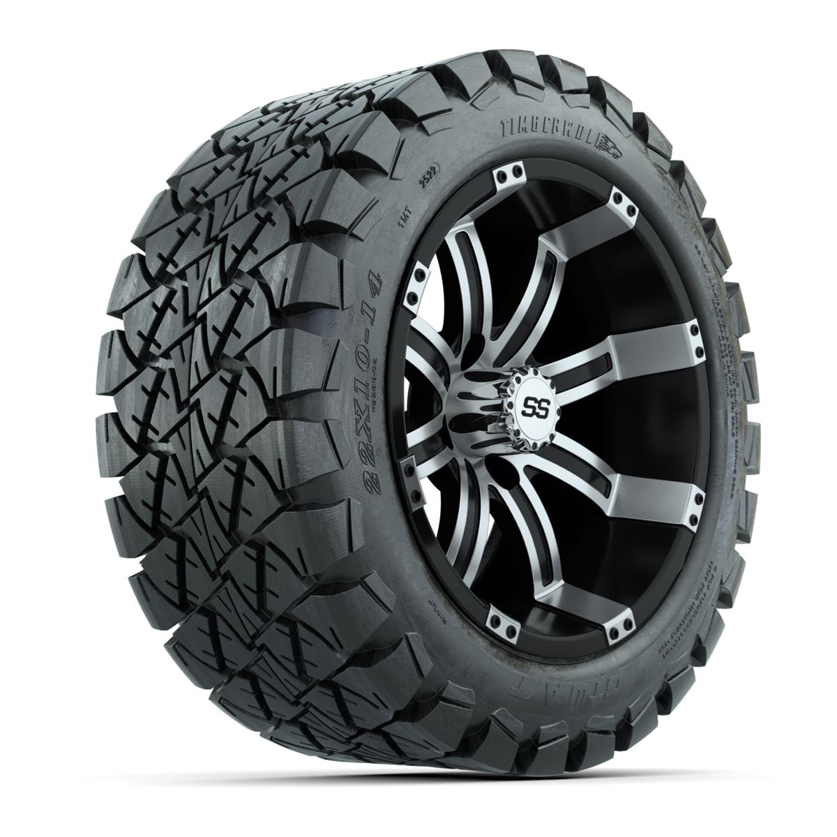 GTW Tempest Black and Machined Wheels with 22in Timberwolf Mud Tires - 14 Inch