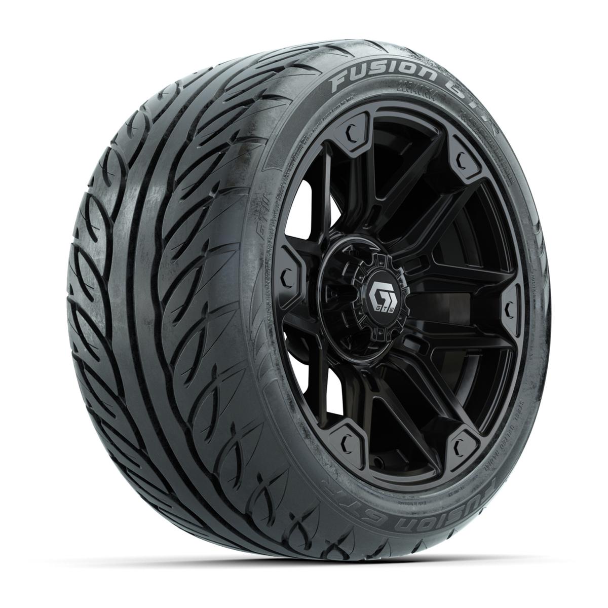 GTW&reg; Graffiti Gloss Black 14 in Wheels with 225/40-R14 Fusion GTR Steel Belt Radial Street Tires – Full Set