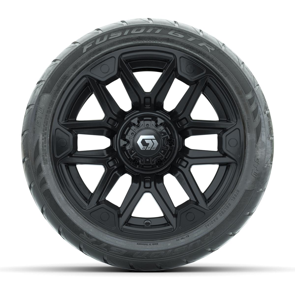 GTW&reg; Graffiti Gloss Black 14 in Wheels with 225/40-R14 Fusion GTR Steel Belt Radial Street Tires – Full Set
