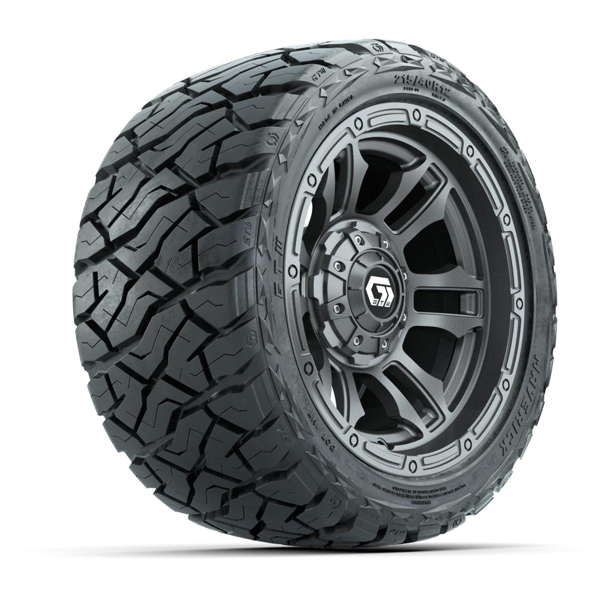 GTW Shogun Gloss Gunmetal 12 in Wheels with 215/40-R12 Maverick Low-Profile All-Terrain Tires – Full Set