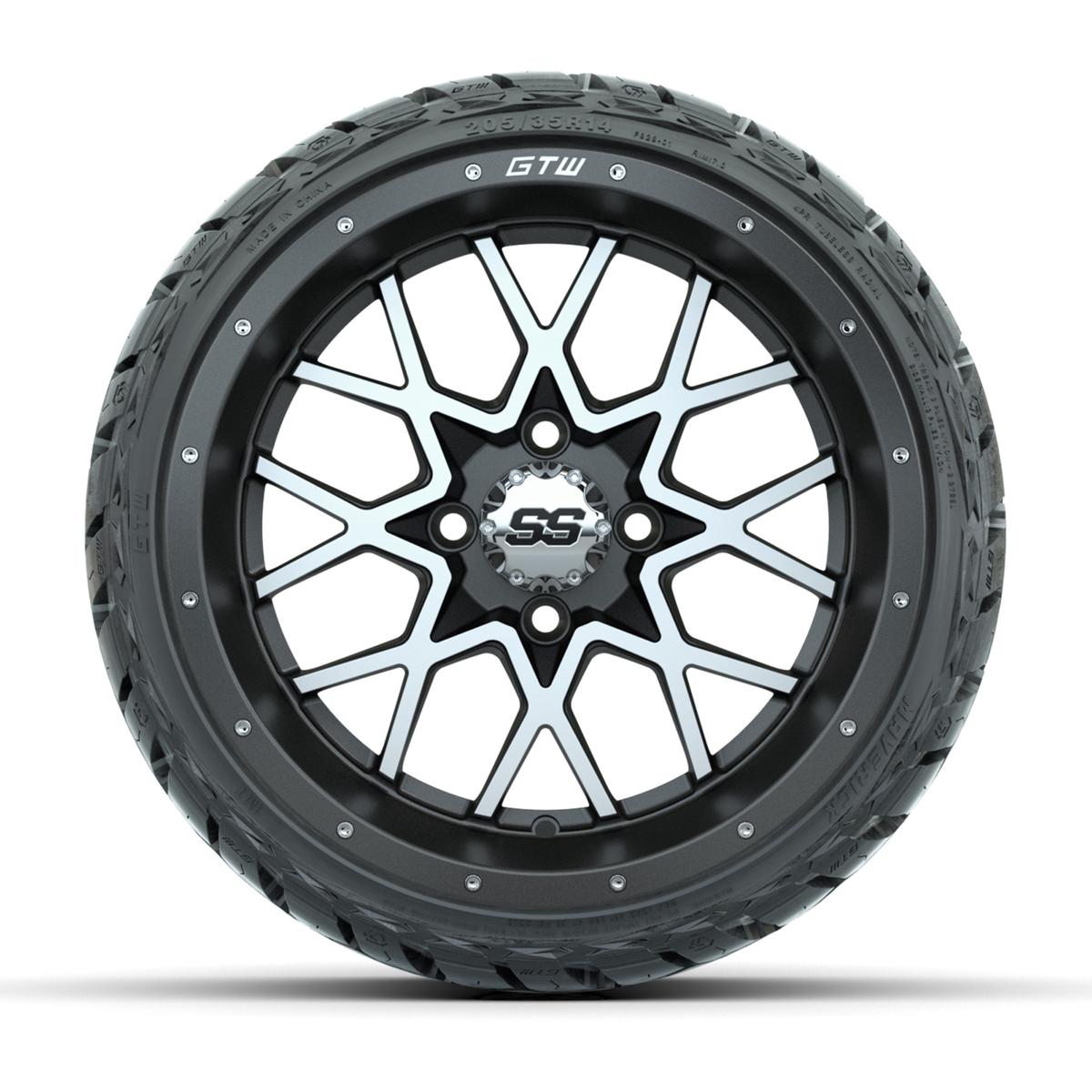 GTW&reg; Vortex Matte Gray/Machined 14 in Wheels with 205/35-R14 Maverick Low-Profile All-Terrain Tires – Full Set