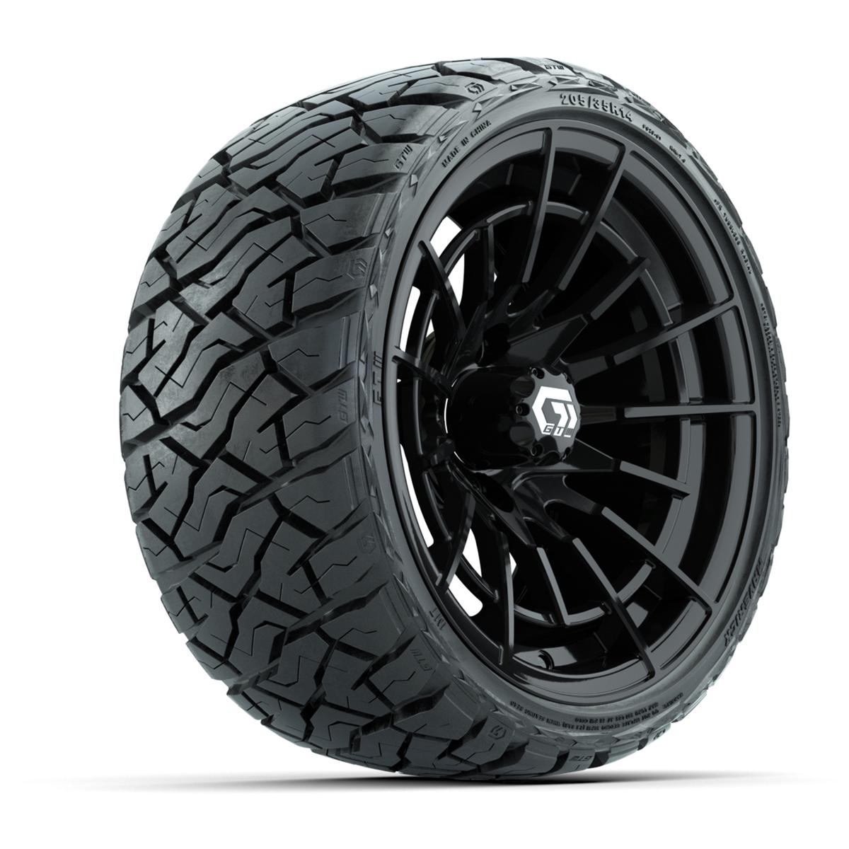 GTW Boost Gloss Black 14 in Wheels with 205/35-R14 Maverick Low-Profile All-Terrain Tires – Full Set