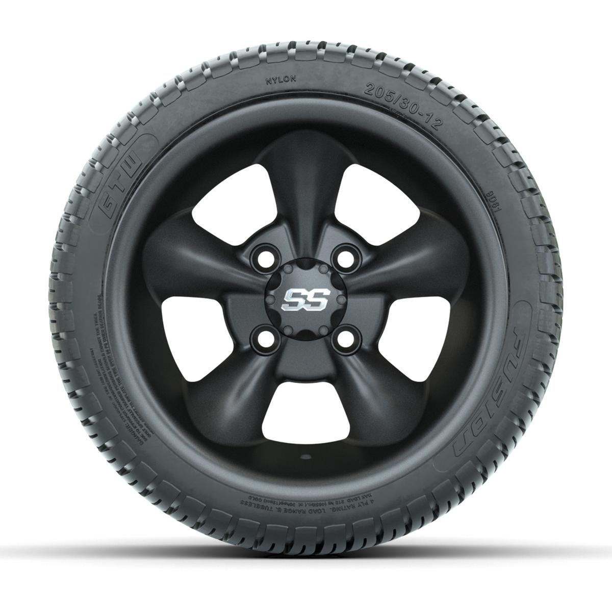 GTW&reg; Godfather Matte Gray 12 in Wheels with 205/30-12 Fusion Street Tires – Full Set