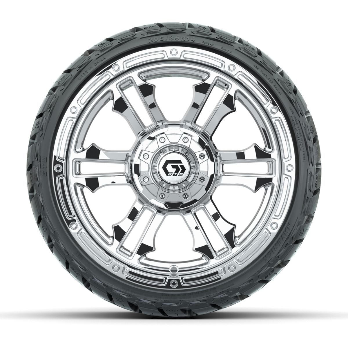 GTW Shogun Chrome 14 in Wheels with 205/35-R14 Maverick Low-Profile All-Terrain Tires – Full Set