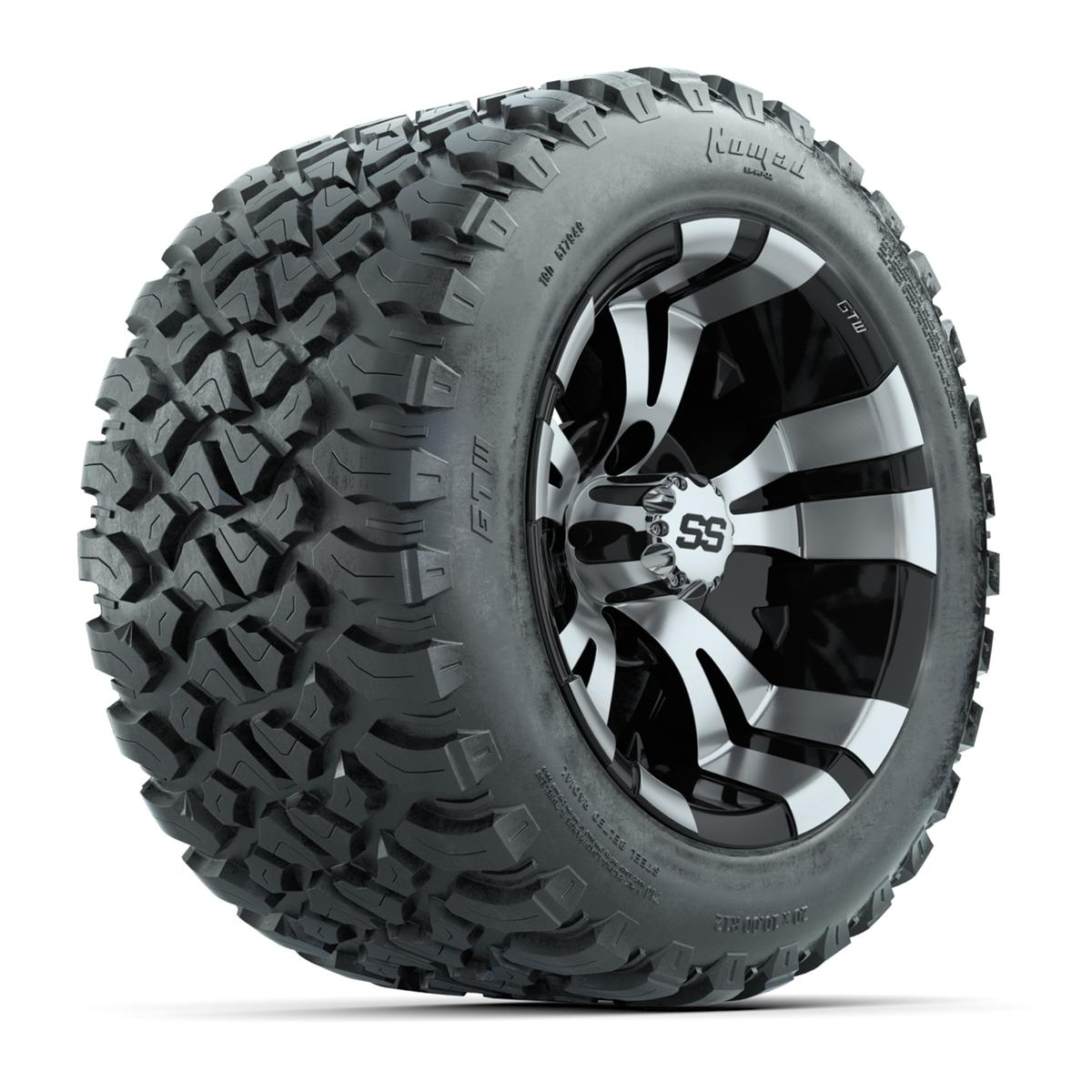 GTW&reg; Vampire Black/Machined 12 in Wheels with 20X10-12 Nomad Steel Belt Radial All-Terrain Tires – Full Set