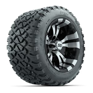 GTW&reg; Vampire Black/Machined 12 in Wheels with 20X10-12 Nomad Steel Belt Radial All-Terrain Tires – Full Set