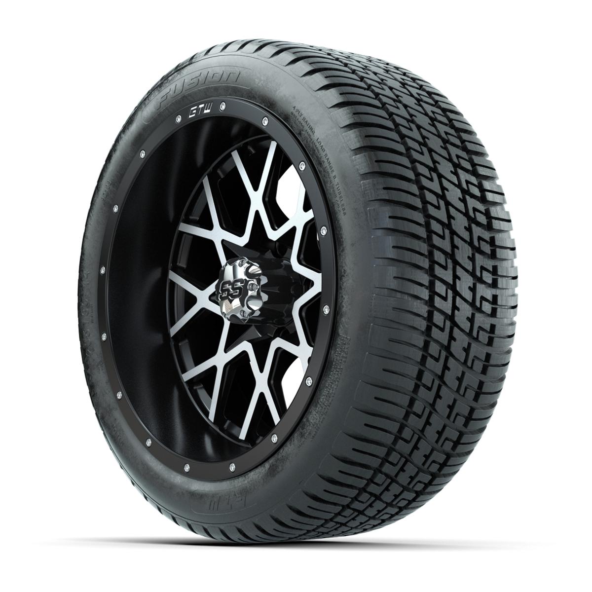 GTW&reg; Vortex 2 Matte Black/Machined 14 in Wheels with 205/30-R14 Fusion Street Tires – Full Set