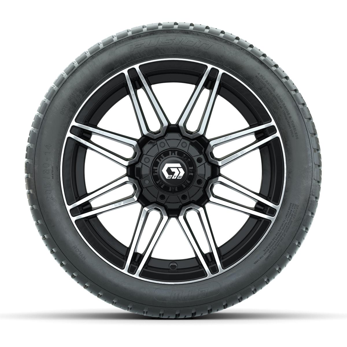 GTW® Stealth Gloss Black/Machined 14 in Wheels with 205/30-14 Fusion Street Tires – Full Set