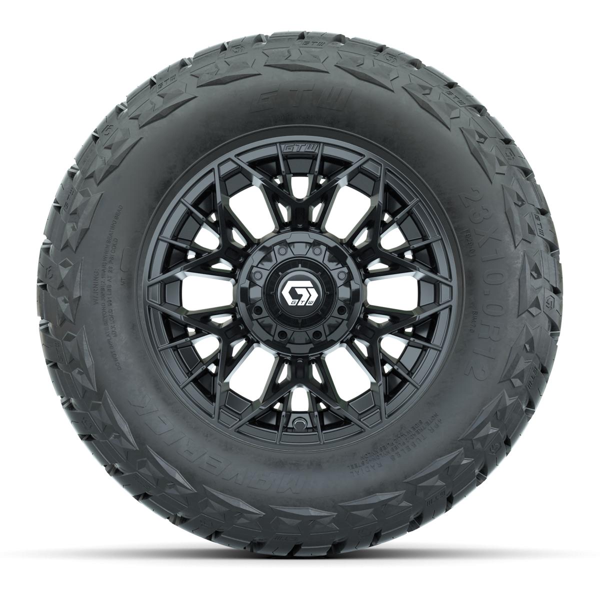 GTW Stellar Matte Black 12 in Wheels with 23x10.00-R12 Maverick All-Terrain Tires – Full Set