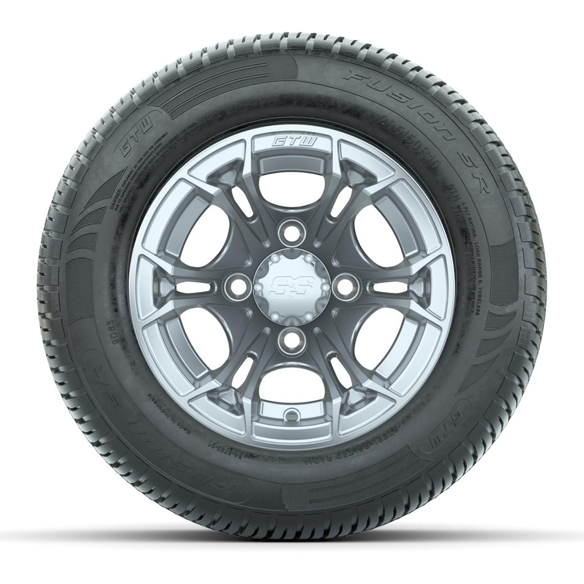 GTW Spyder Silver Brush 10 in Wheels with 205/50-10 Fusion SR Steel Belted Radial Tires – Full Set