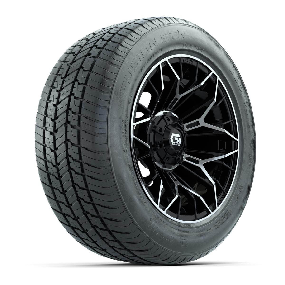 GTW&reg; Stellar Black and Machined 14 in Wheels with 255/50-R14 Fusion STR DOT Approved Street Tires - Full Set