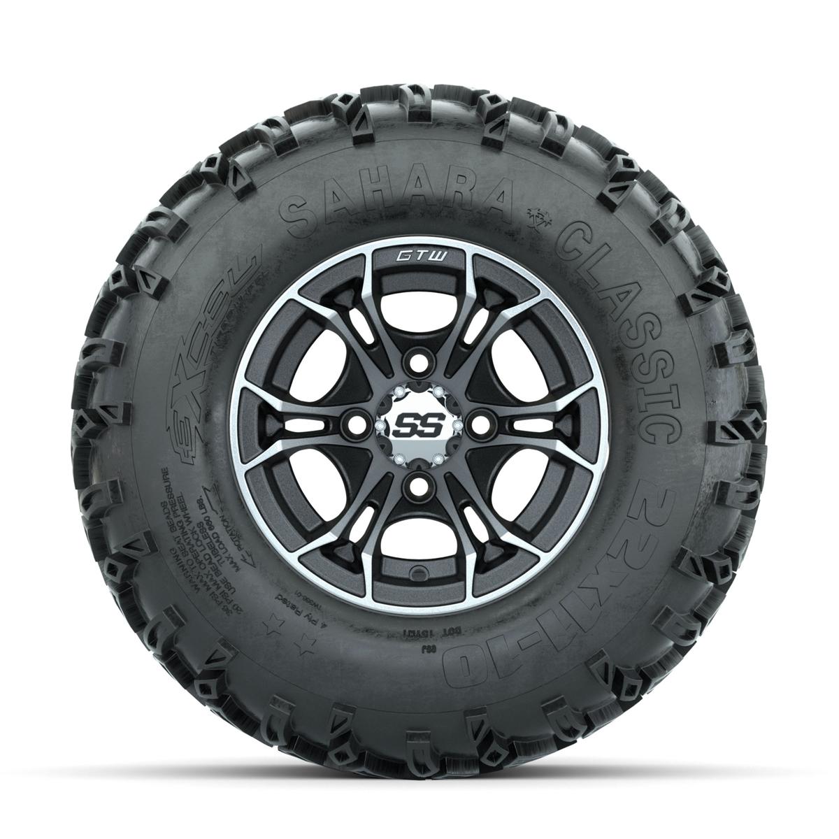GTW Spyder Machined/Matte Grey 10 in Wheels with 22x11-10 Sahara Classic All Terrain Tires – Full Set