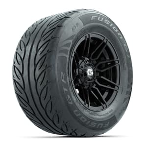GTW&reg; Stealth Black/Machined 12 in Wheels with 255/55-R12 Fusion GTR Steel Belt Radial Street Tires – Full Set