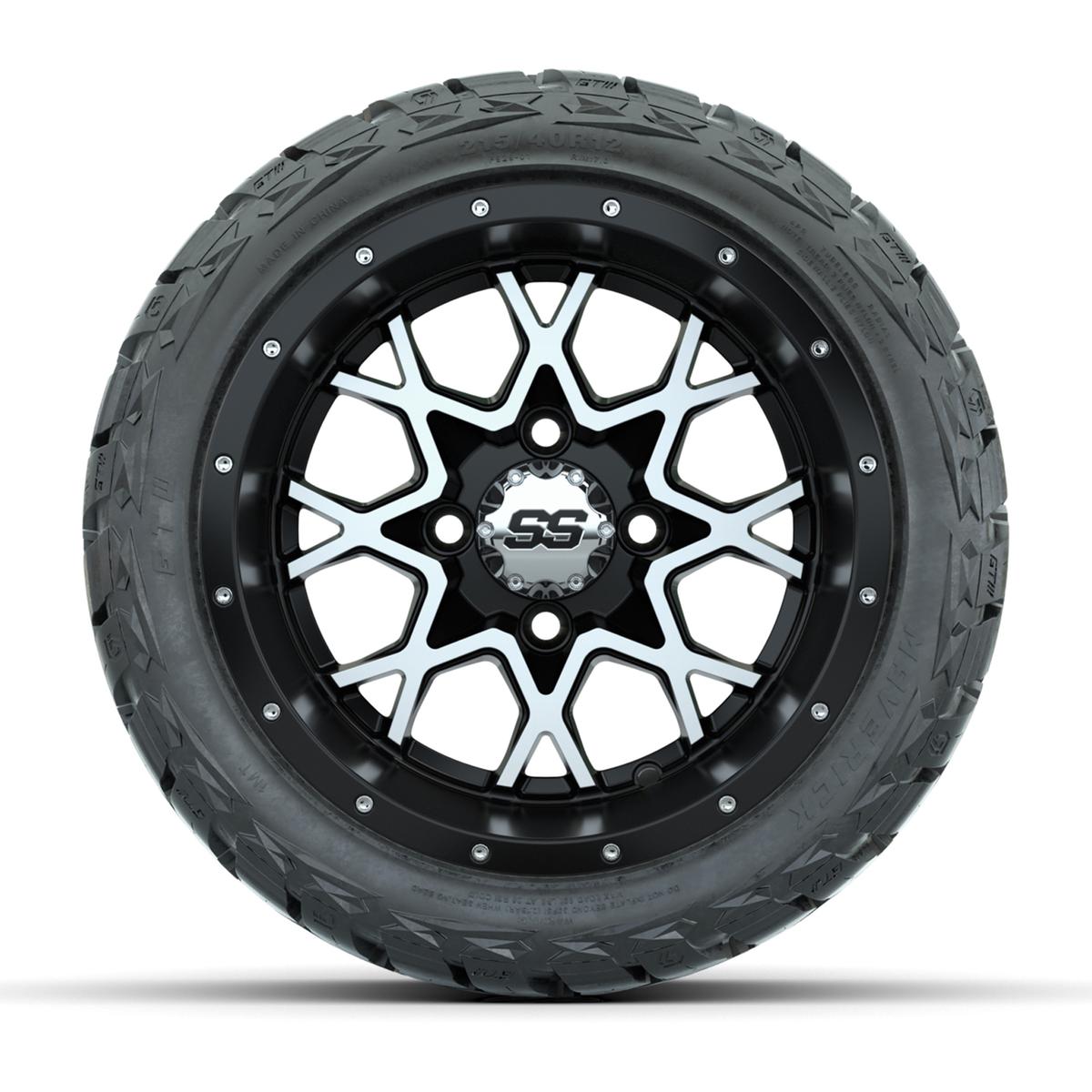 GTW Vortex Matte Black/Machined 12 in Wheels with 215/40-R12 Maverick Low-Profile All-Terrain Tires – Full Set