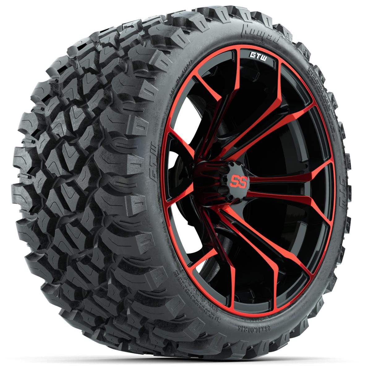 Set of (4) 15&Prime; GTW Spyder Red/Black Wheels with 23x10-R15 Nomad All-Terrain Tires