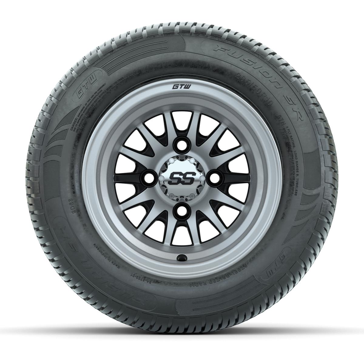 GTW Medusa Black/Machined 10 in Wheels with 205/50-R10 Fusion S/R Radial Steel Belt Street Tires – Full Set