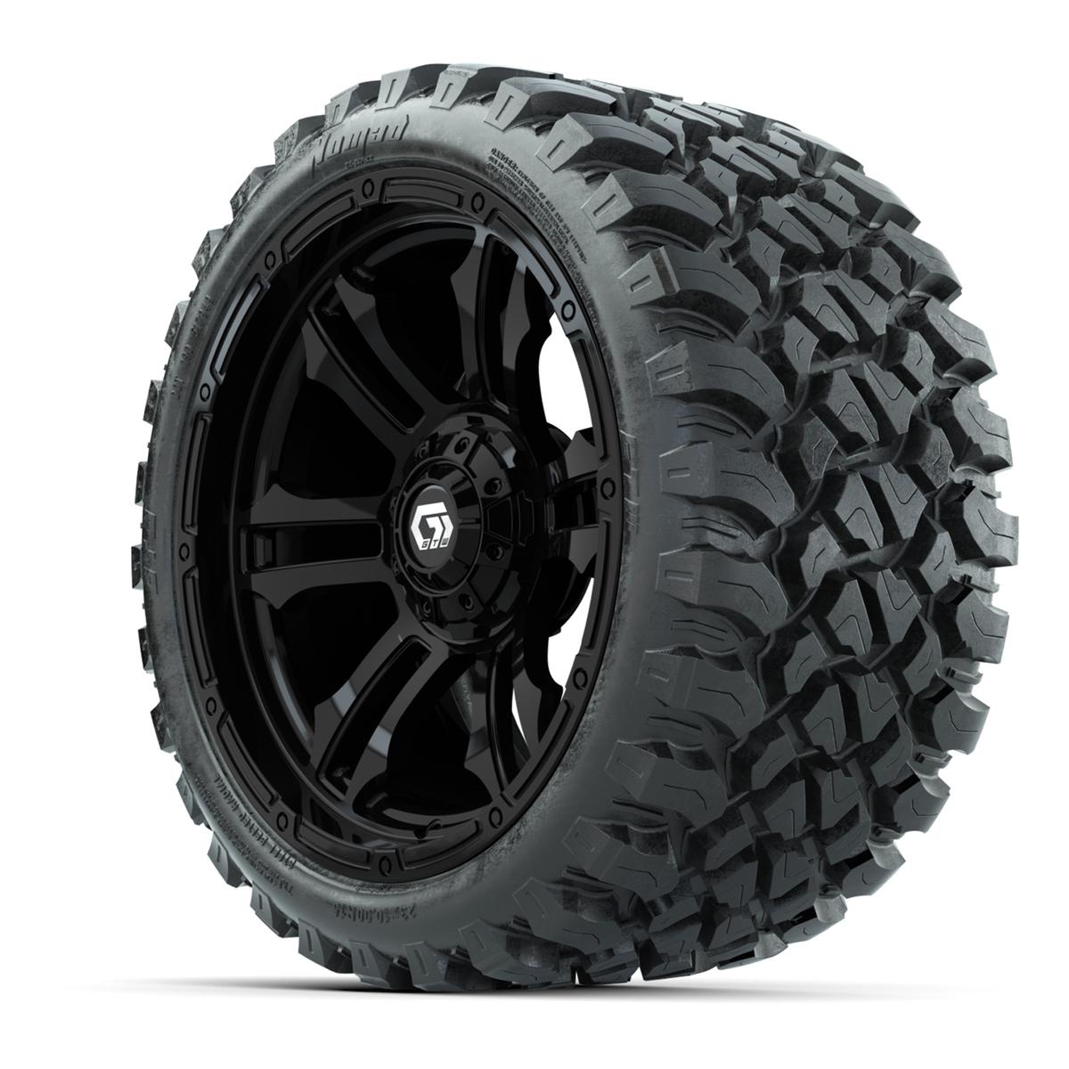 GTW® Shogun Gloss Black 15 in Wheels with 23x10-R15 Nomad Steel Belted Radial All-Terrain Tires – Full Set