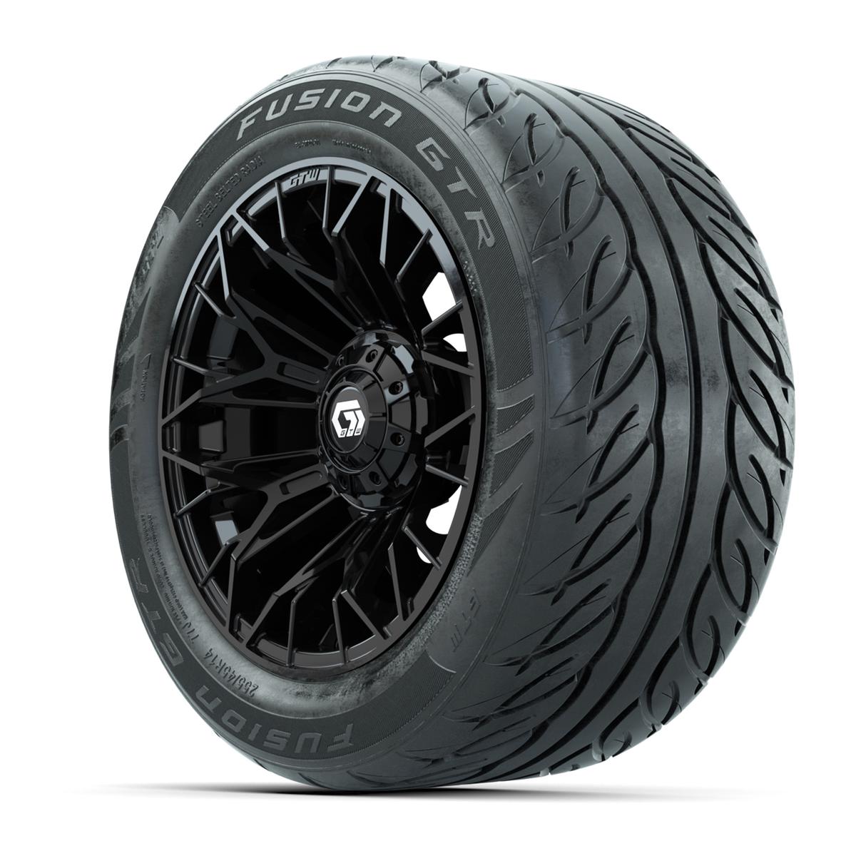 GTW&reg; Stellar Black 14 in Wheels with 255/45-R14 Fusion GTR Steel Belt Radial Street Tires – Full Set