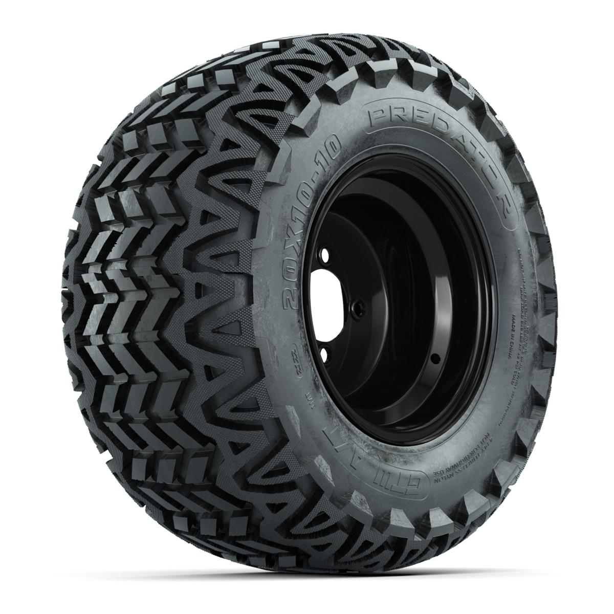 Set of (4) 10 in Black Steel Offset Wheels with 20x10-10 Predator All Terrain Tires