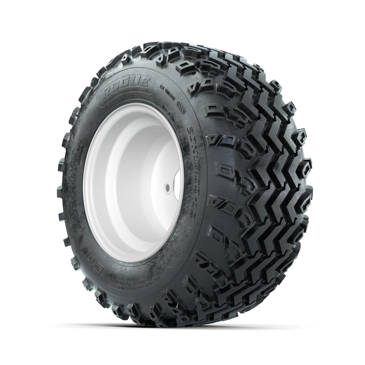 GTW Steel White 3:5 Offset 10 in Wheels with 20x10.00-10 Rogue All Terrain Tires – Full Set
