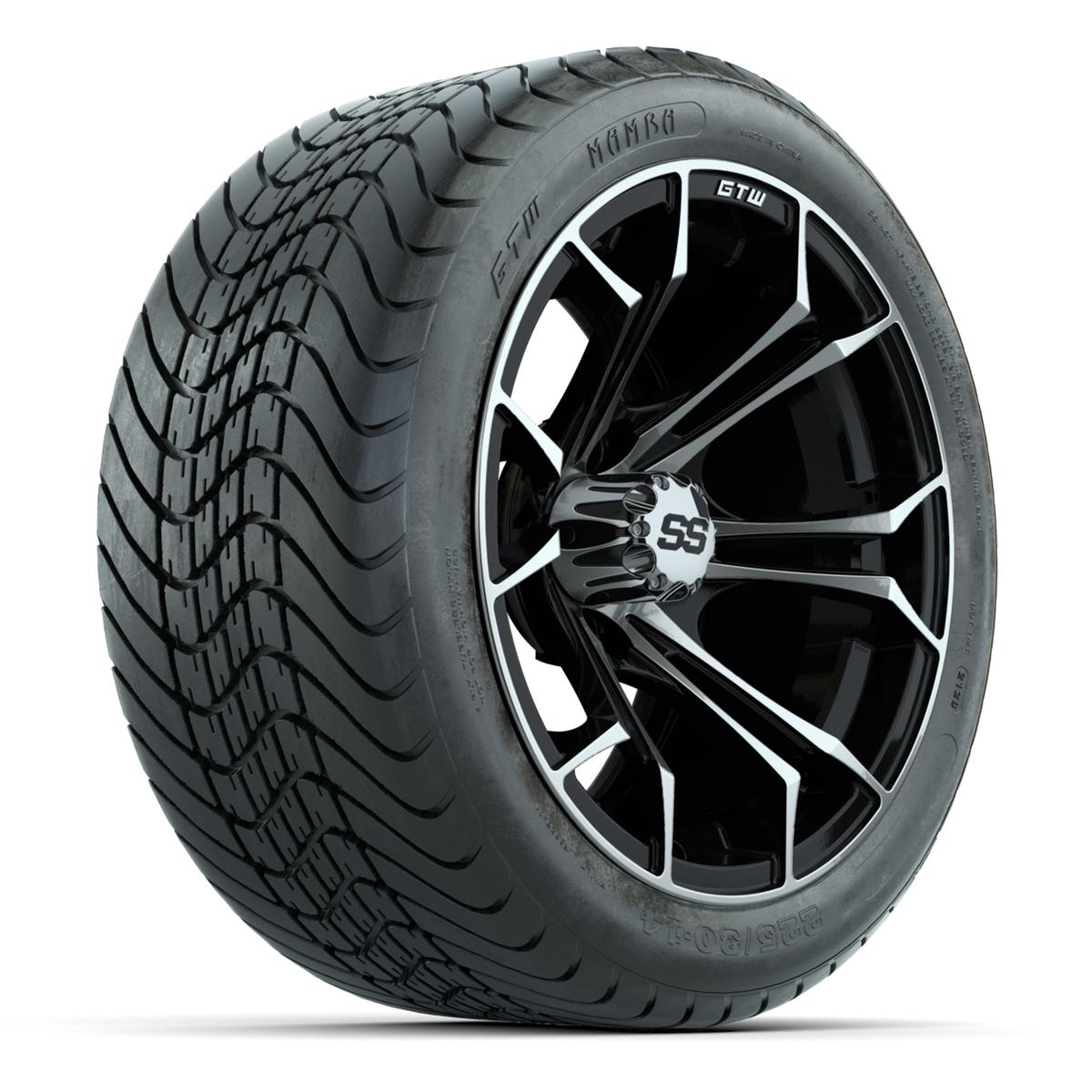 GTW Spyder Machined/Black 14 in Wheels with 225/30-14 Mamba Street Tires – Full Set