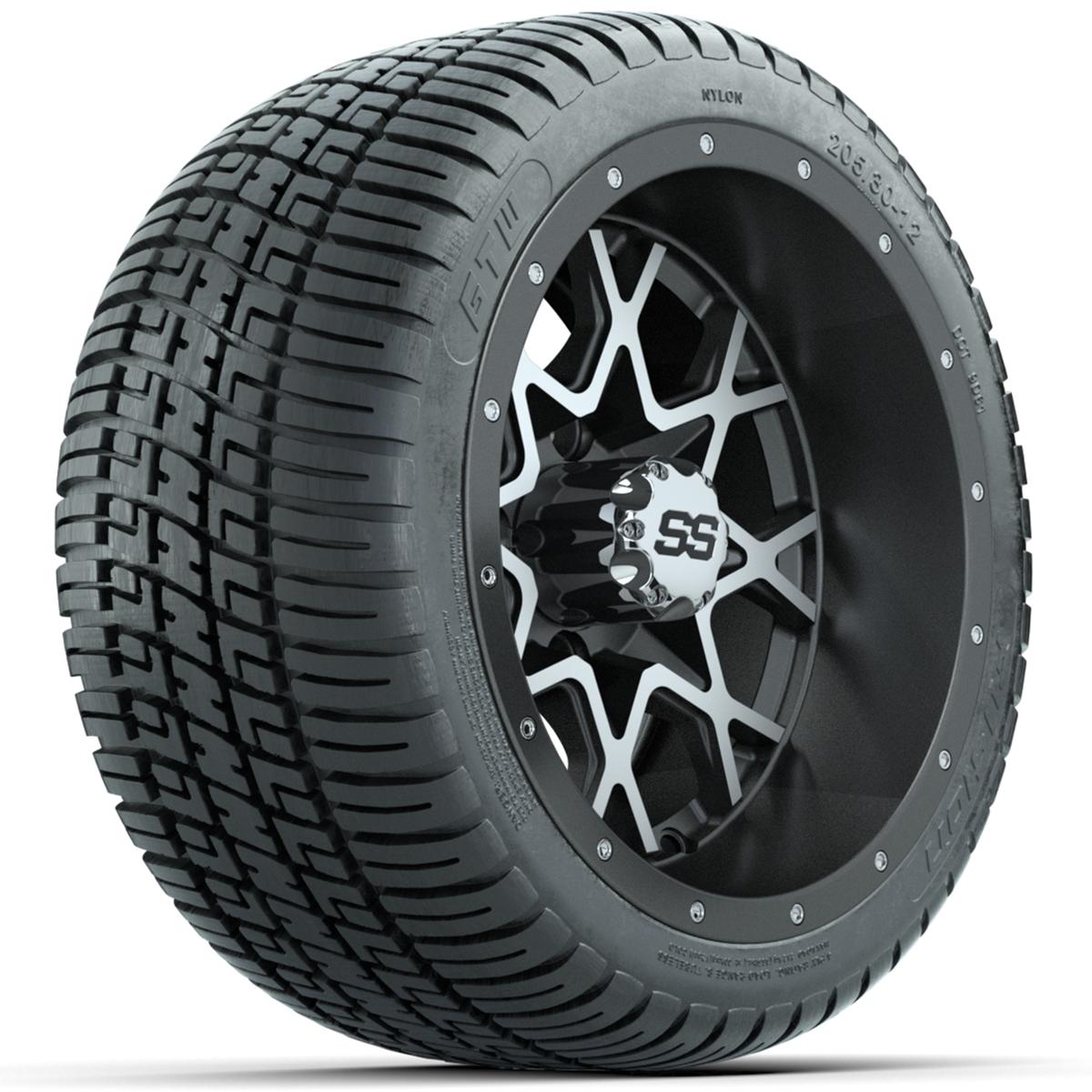 Set of (4) 12 in GTW Vortex Wheels with 205/30-12 GTW Fusion Street Tires